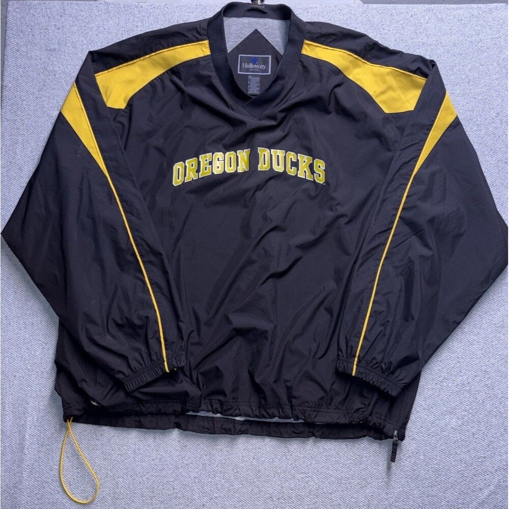 Vintage Holloway Oregon Ducks Windbreaker Pullover Jacket Men’s 2XL Black Yellow